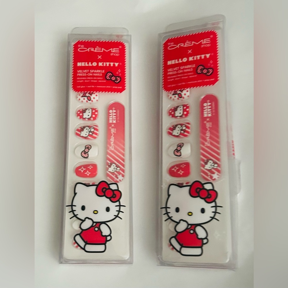 New 2 Packages Hello Kitty Velvet Sparkle Press-On Nails 48 Nails Total